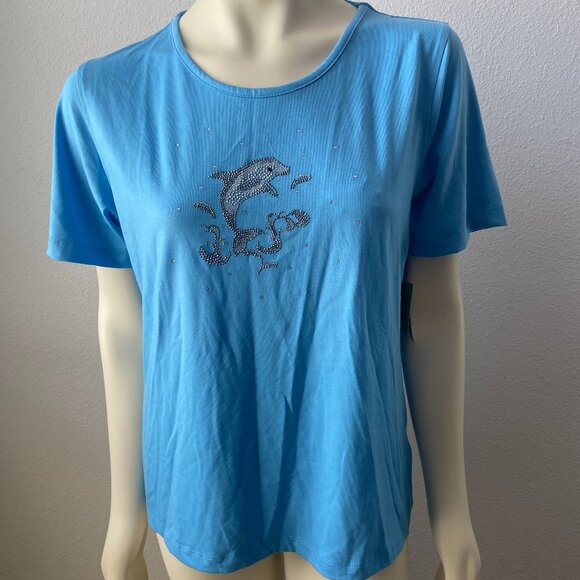 Princess Cruises women bling Rhinestone beaded Blue or Coral Top tee Size L NEW - Picture 1 of 7